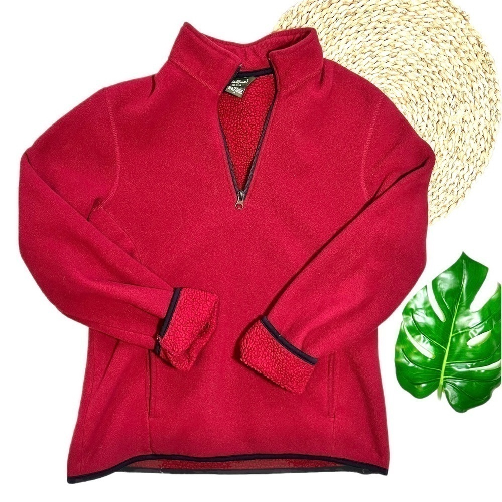 Eddie Bauer 2000’S Red 1/2 Zip Fleece Pullover Cozy Sweatshirt Size Small